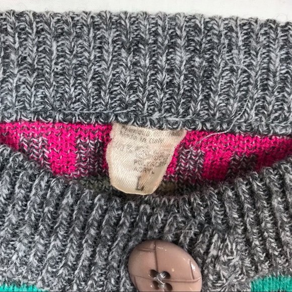 Vintage 80s Geometric Cardigan Sweater Multi Colour Long Sleeve Large - Picture 3 of 5